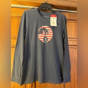 Life Is Good New Crusher Christmas Grinch Women’s Med. Blue/Gray Shirt, new/tag